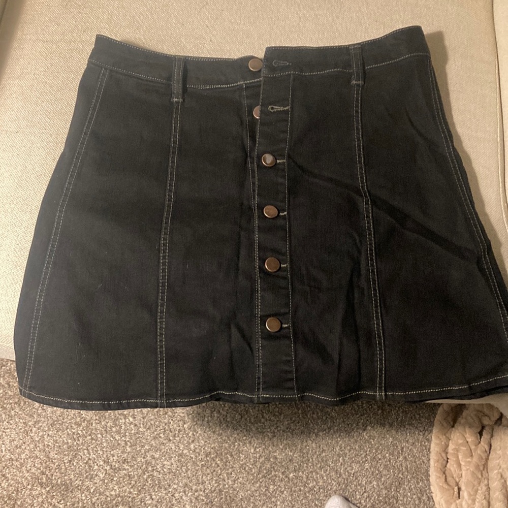 Falls Creek Black Denim Skirt with Buttons